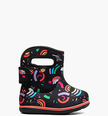 Baby Bogs II Rainbow Fun Waterproof Baby Boots in Black Multi for $55.00