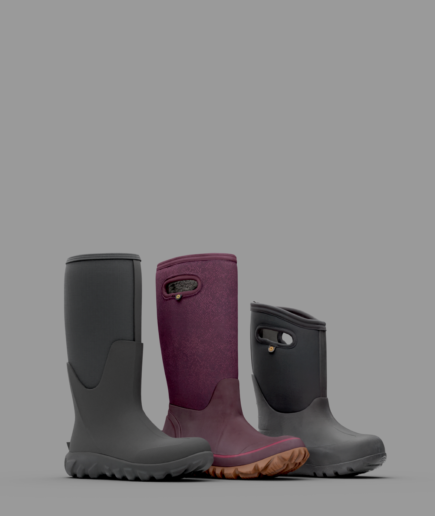 The image shown is the Men’s Classic Seamless Tall in black, Women’s Whiteout Faded in maroon & kids’ Neo-Classic waterproof three-season boots in black.  Shop Mens. Shop Womens. Shop Kids to take advantage of our sitewide sale.  Use promo code SAVE25 at checkout. 