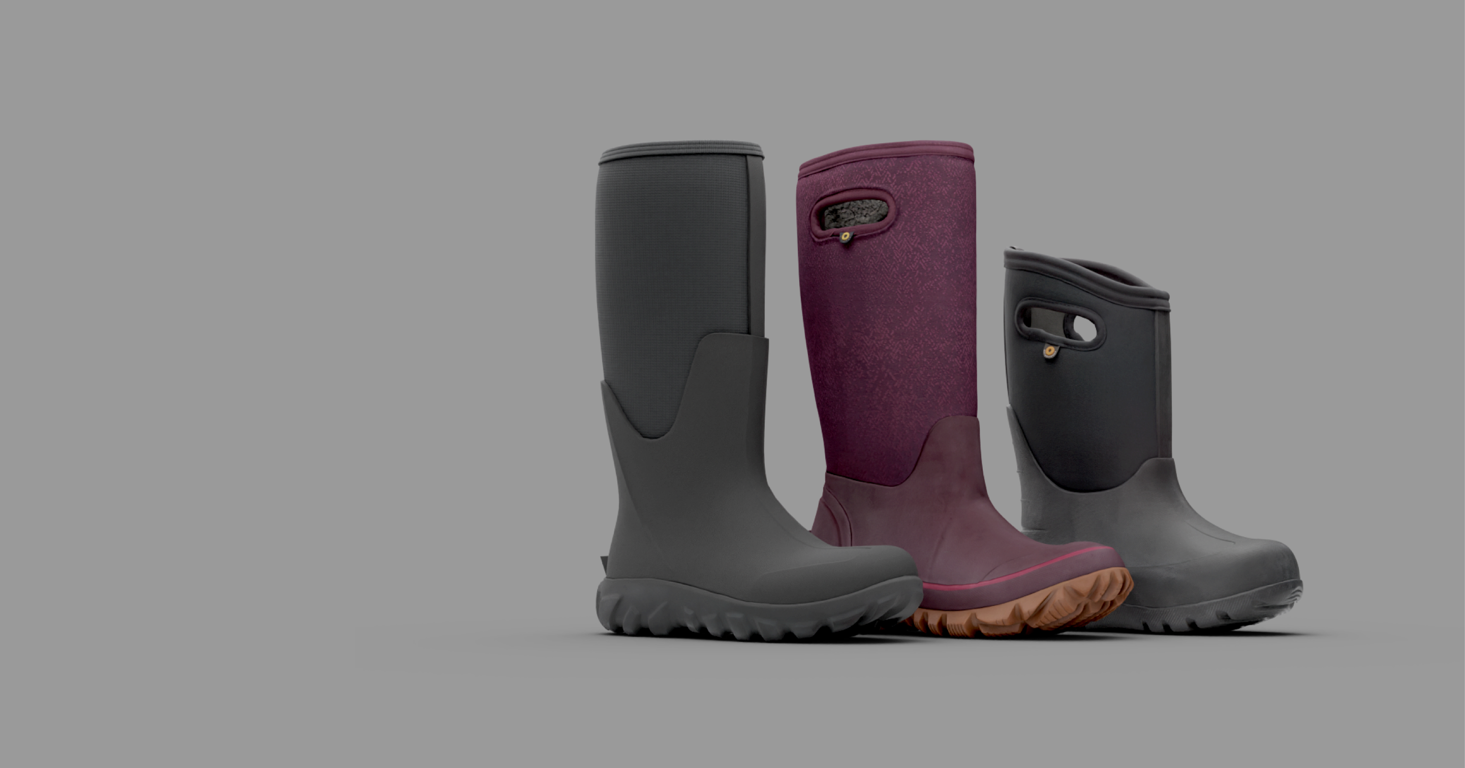 The image shown is the Men’s Classic Seamless Tall in black, Women’s Whiteout Faded in maroon & kids’ Neo-Classic waterproof three-season boots in black.  Shop Mens. Shop Womens. Shop Kids to take advantage of our sitewide sale.  Use promo code SAVE25 at checkout. 