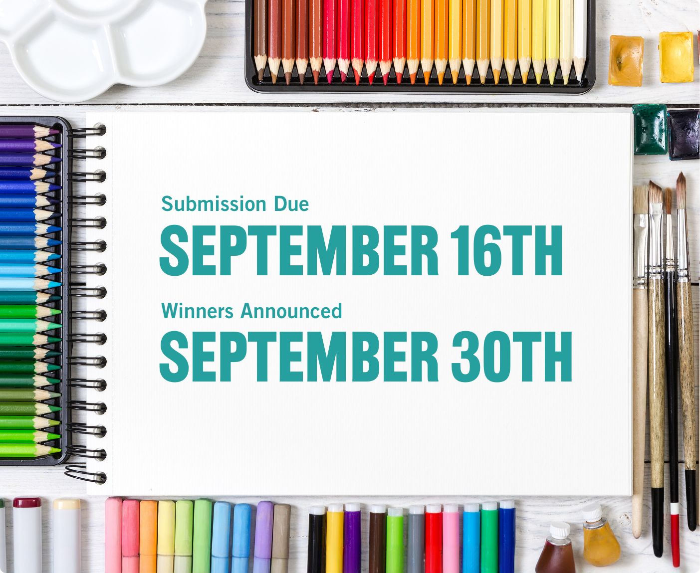 Design a Boot submissions are due by September 12th.  We will announce winners on September 30th. The image shown is blank sheet of paper with various art supplies surrounding it.